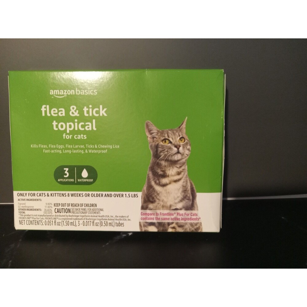 Amazon Basics Flea & Tick Topical Treatment for Cats - 3 Waterproof Applications